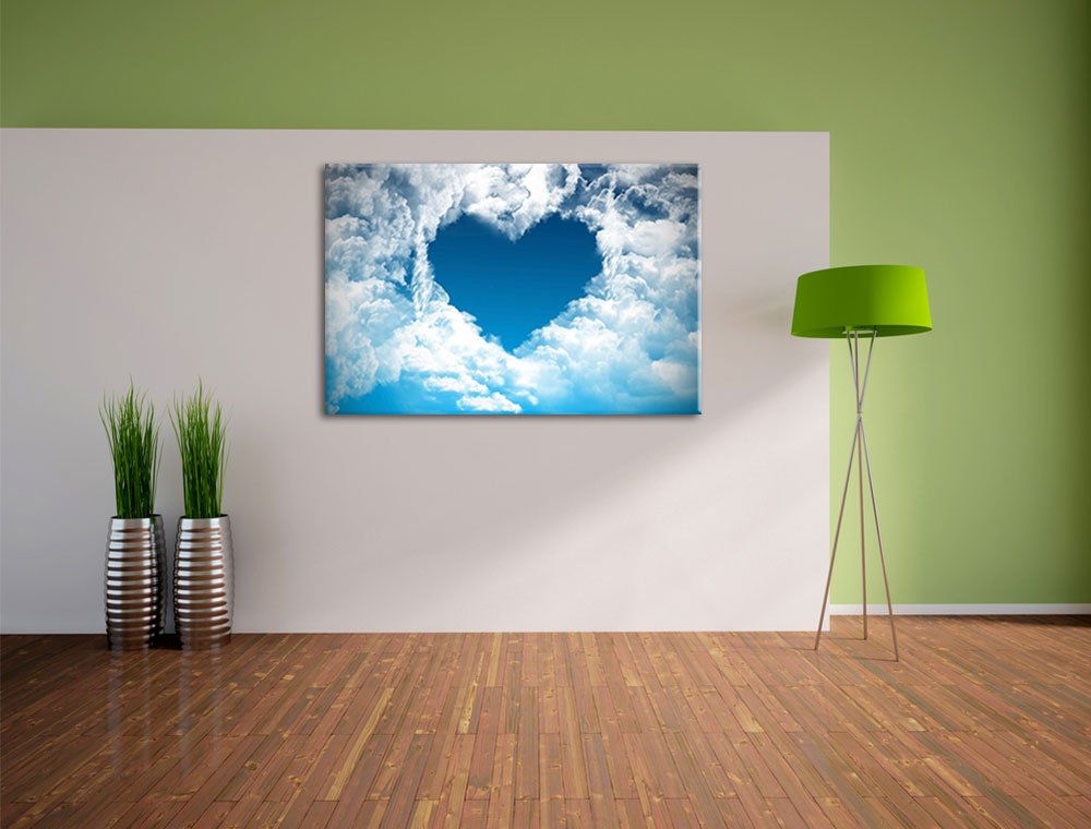 Pixxprint Romantic Heart in the Clouds, Size: 100x70cm, Canvas Print, Ready to Hang, Wall Art, Decoration, Fine Art Print, Not a Poster