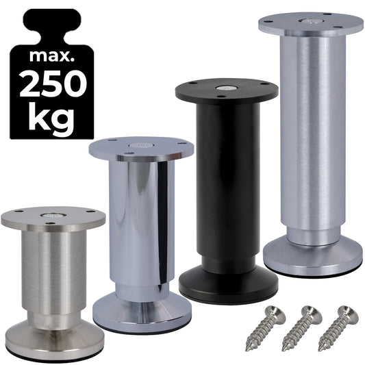 Stahlia furniture legs adjustable (set of 4) 30cm height BLACK MATTE Ø 38mm Aluminum cabinet legs can support up to 250kg sofa feet metal legs shelf feet.