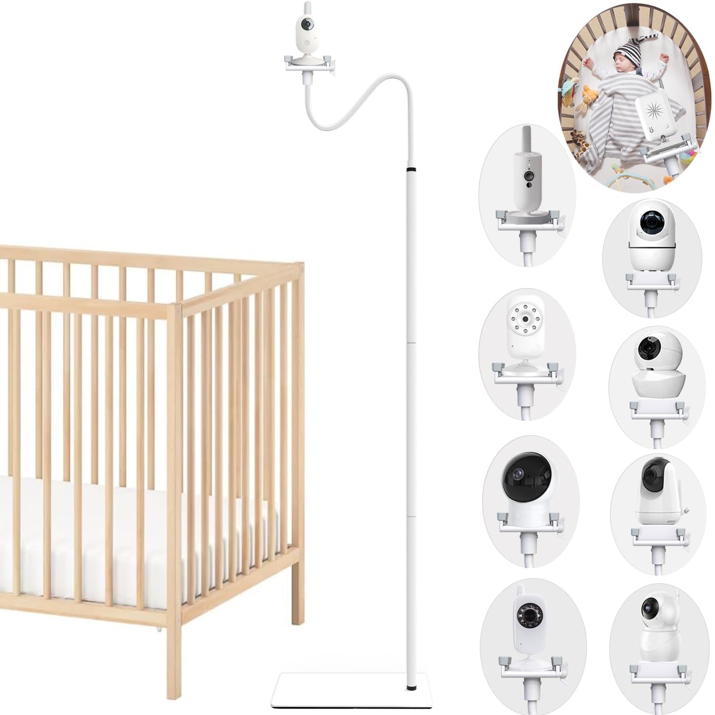 Derebir Baby Monitor Holder Stand for GHB, Philips Avent SCD923/26, SCD843/26, momcozy, Blemil, HelloBaby, Jeeber, BOIFUN 6T/Camera. Flexible floor multi-function stand Baby Monitor Holder Mount (68.8 inch)