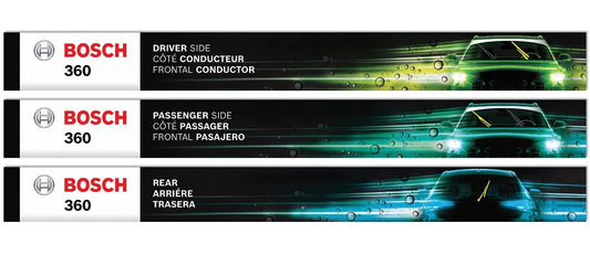 Bosch 360 B36017 Complete Vehicle Wiper Blade Replacement, front wiper blades (pair) and rear wiper blade (1), 26/17/14 inches, (Compatibility with left-hand drive vehicles not guaranteed)