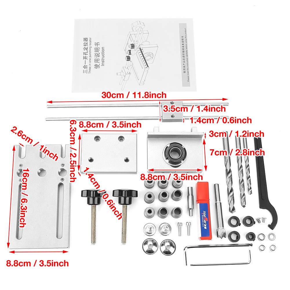 Dowel Jig, 3 in 1 6/8/10/15mm High Precision Woodworking Self-centering Doweling Jig Drill Guide Locator Kit, equipped with a special clamping plate.