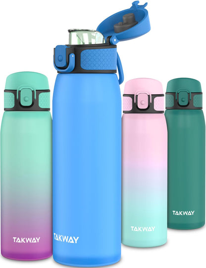 TAKWAY Kids Water Bottle Leakproof with Fruit Infuser 600ml - Tritan, BPA free - Carbonation compatible - Bottle for School, Sports (Blue)