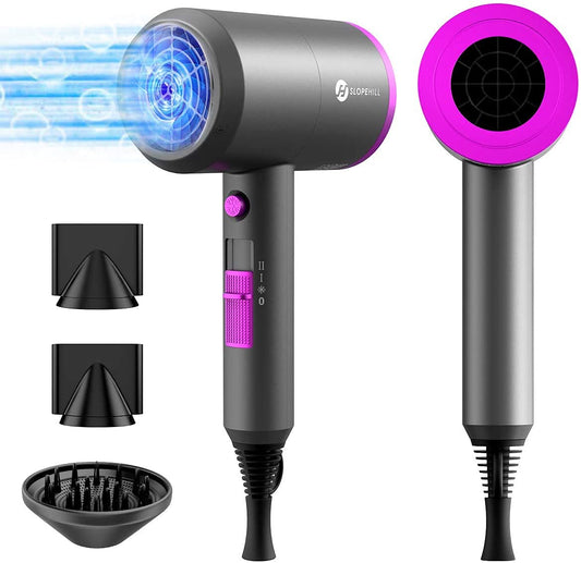 Ions Hair Dryer AC Motor 1800W, slopehill Quick Dry Hair Dryer, Salon Hairdryer with Hot/Cold Button, 3 Dryer Concentrators and Diffuser, 3 Heat Settings, 2 Speeds (Purple)