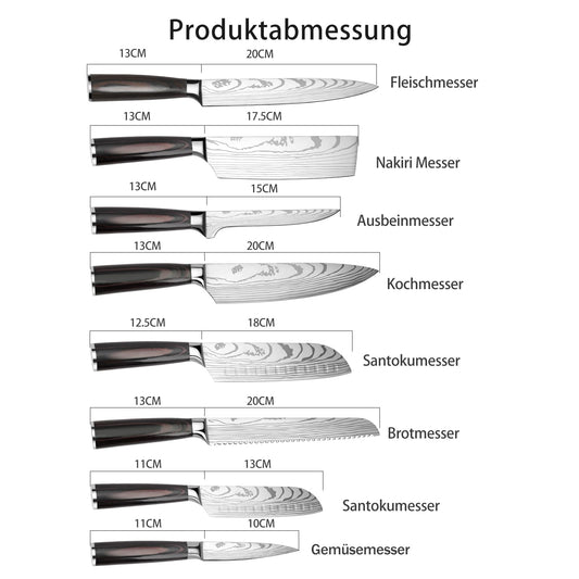 Gustrug 8-piece kitchen knife set made of high-quality stainless steel, ultra sharp knives with ergonomic handles, gift box, perfect for home and restaurant cooking.