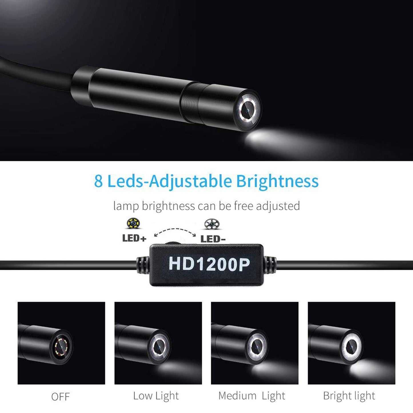 Lychee WiFi Endoscope Inspection Camera IP68 waterproof 2.0 Megapixel HD Wireless Endoscope Camera for IOS Android Smartphone Tablet (10M)