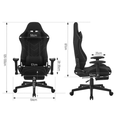 WOLTU Gaming chair fabric for summer, breathable office chair gaming chair ergonomic with lumbar pillow, gamer chair racing PC chair with rocking function & footrest live streaming swivel chair black