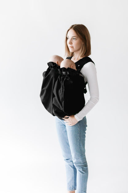 Weego TWIN - The original baby carrier for twins right after birth (from 1,800 grams) - easy to use, ergonomic, OEKO-TEX 100 - Model "Simply Black"