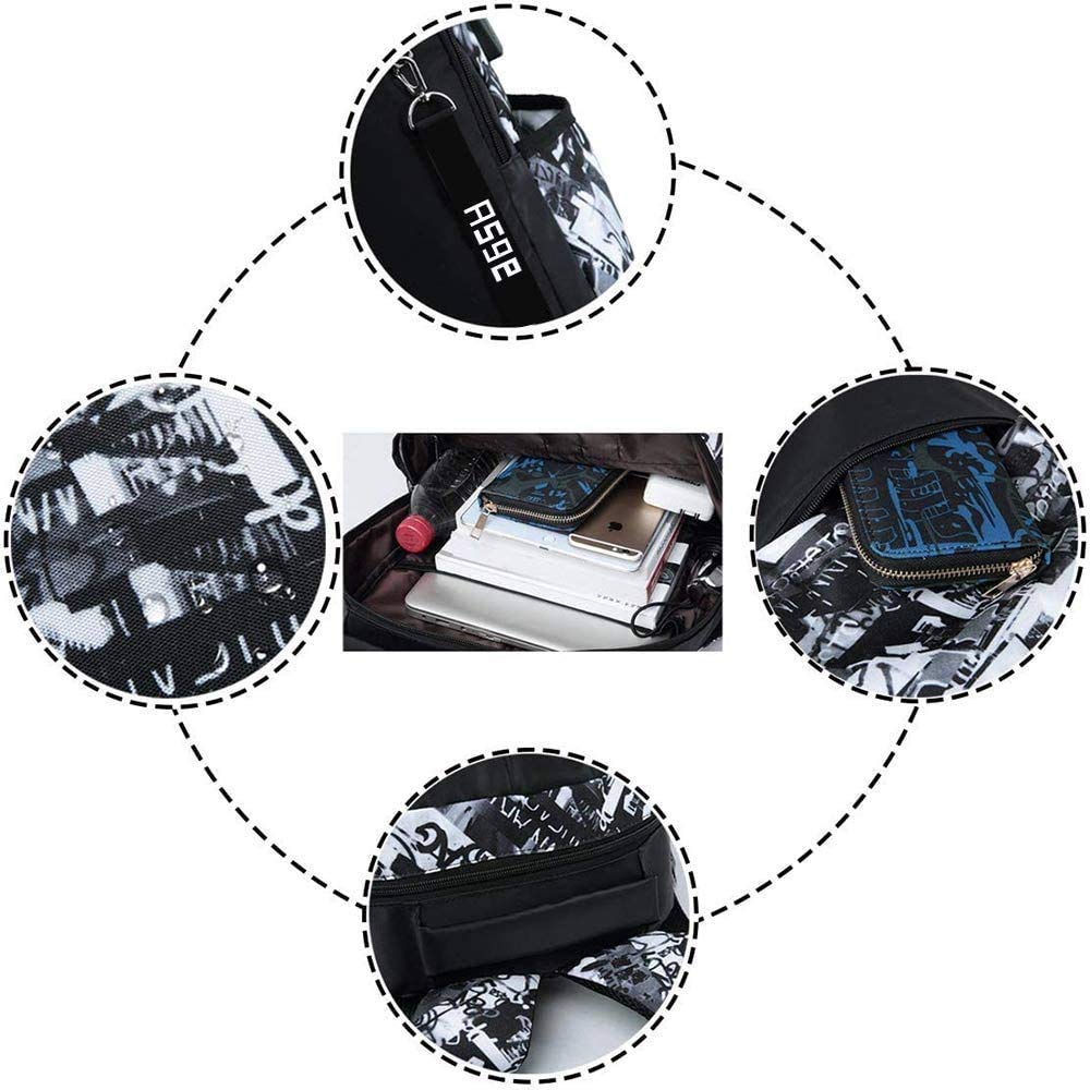 Asge 128-1 Oxford Fabric School Backpack for Boys Schoolbag Print Backpack Teenagers Schoolbag Outdoor Reflective Daypack, Gray, M