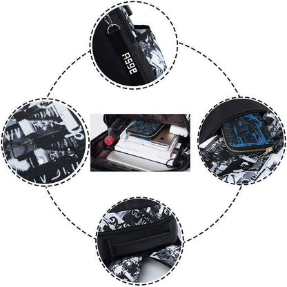 Asge 128-1 Oxford Fabric School Backpack for Boys Schoolbag Print Backpack Teenagers Schoolbag Outdoor Reflective Daypack, Gray, M