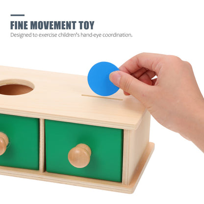 STOBOK Montessori Object Permanence Box Wooden Montessori Toy with Tray Balls And Coins Drop Montessori Object Permanence Box Kids Early Educational Toy