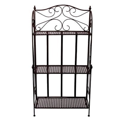 PrimoLiving Metal Garden Shelf - Metal Plant Flower Shelf - Garden and Balcony Plant Shelf - Outdoor Metal Shelf - Vintage Antique Look, 120cm tall, brown, P-09079
