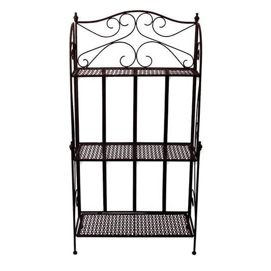 PrimoLiving Metal Garden Shelf - Metal Plant Flower Shelf - Garden and Balcony Plant Shelf - Outdoor Metal Shelf - Vintage Antique Look, 120cm tall, brown, P-09079