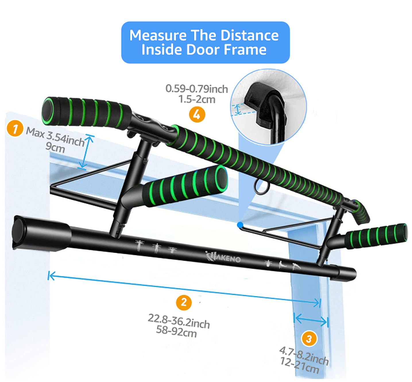 Pull-up bar for door frame - Heavy-duty pull-up bar [up to 200 KG] - Includes suspension trainer Professional training belt set - Fitness equipment for home Secure attachment without drilling.