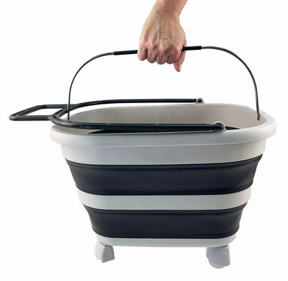 SAMMART 17L Collapsible Plastic Laundry Basket with Handle and Wheels - Foldable Pop-Up Storage Container/Organizer with Handle and Wheels - Portable Wash Tub (Gray/Charcoal Gray (2-Pack))
