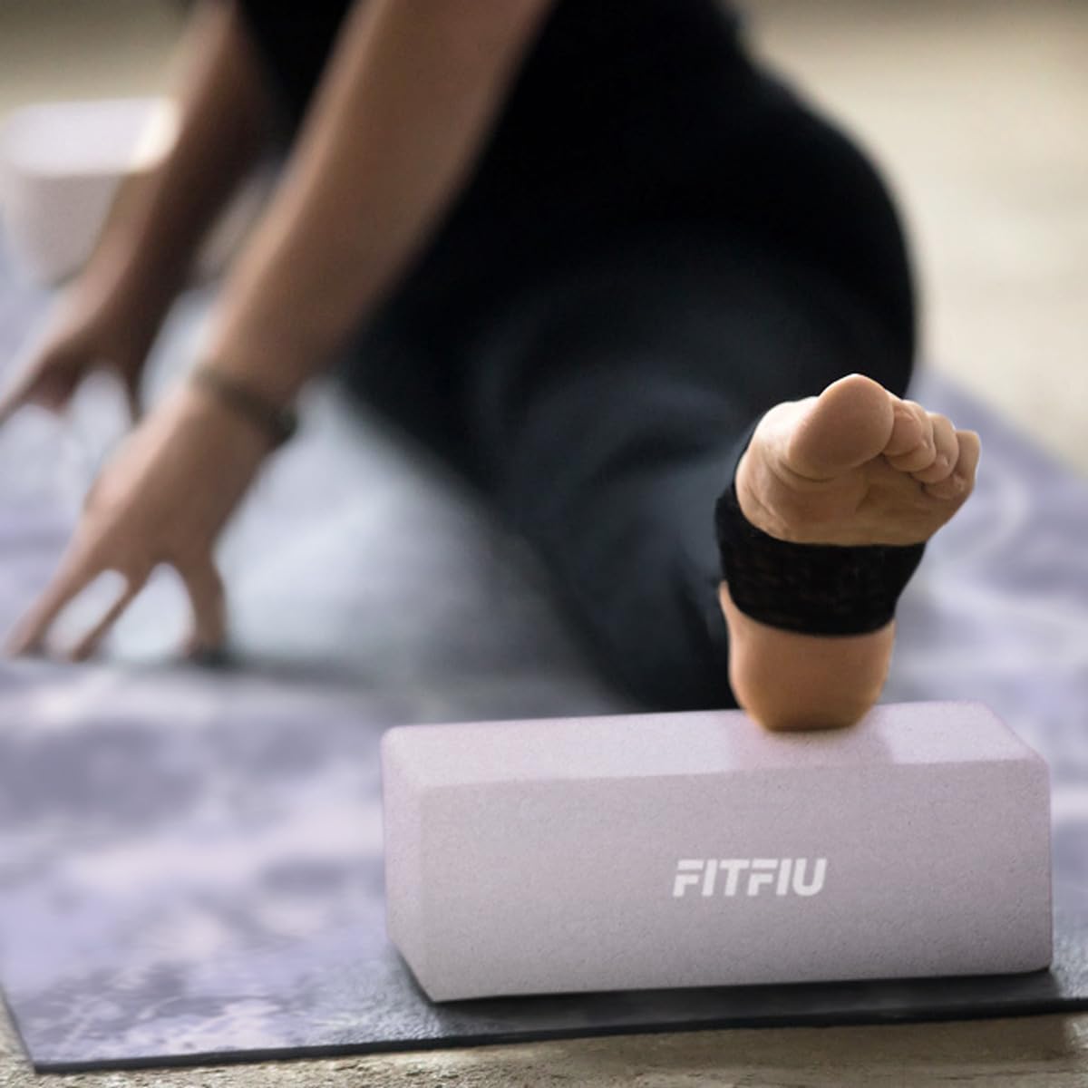 Fitfiu Fitness KITWELL-601-6-Pack Yoga and Pilates accessories in Purple with mat, ring, block, foot massager, massage stick, and yoga strap. Unique geometric design.