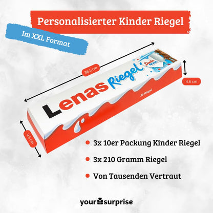 Personalized gift with name - XXL Kinder chocolate bar for men and women. Includes 3 x 10-pack of Kinder chocolate bars (630g). Great birthday present!
