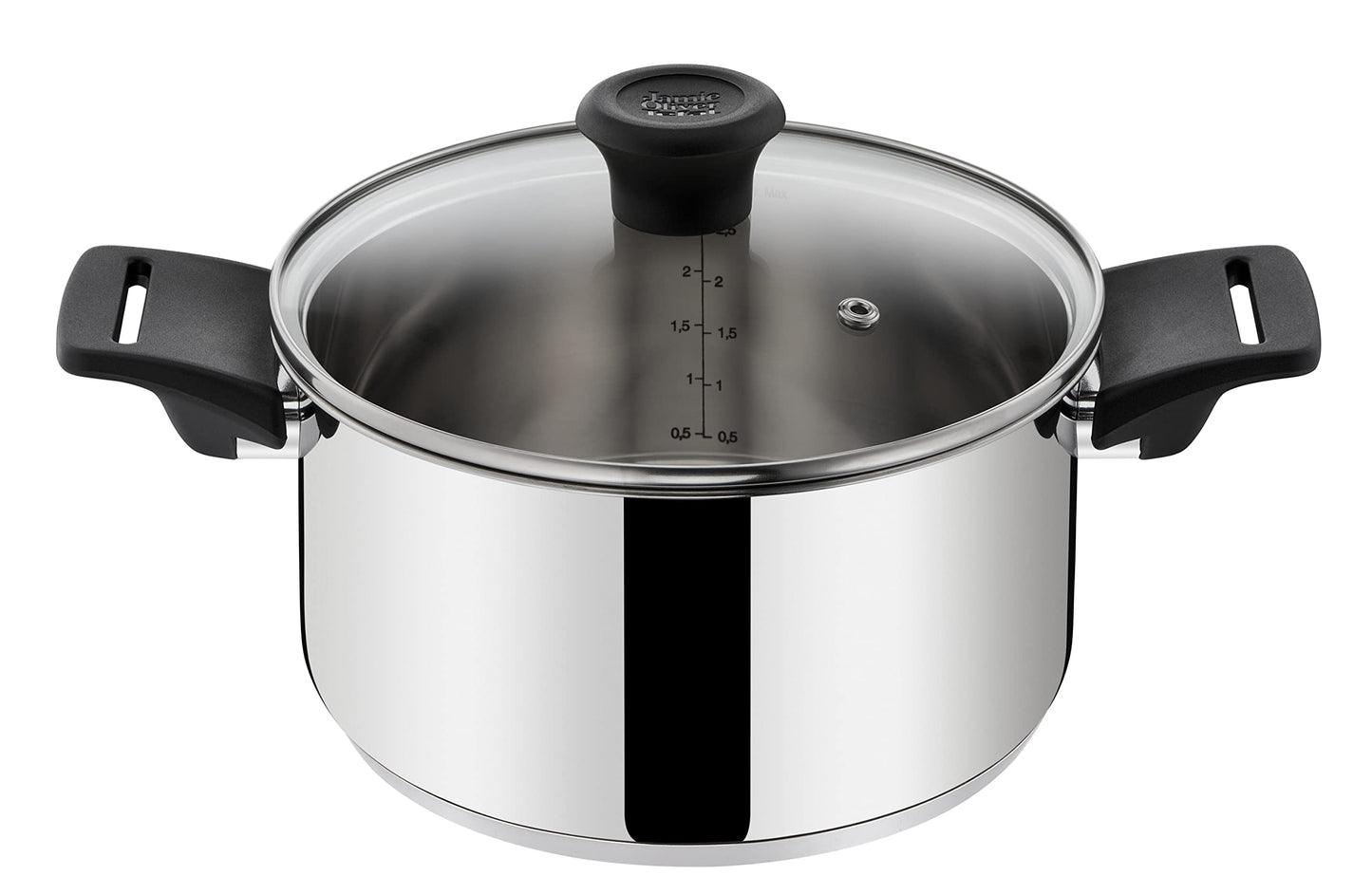 Tefal by Jamie Oliver Mainstream pot and pan set B271S7 | Stainless Steel Black Collection | Titanium Non-Stick coating | Thermo-Spot | Ergonomic Soft-Touch handles | Induction compatible