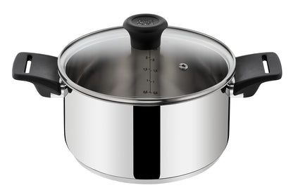Tefal by Jamie Oliver Mainstream pot and pan set B271S7 | Stainless Steel Black Collection | Titanium Non-Stick coating | Thermo-Spot | Ergonomic Soft-Touch handles | Induction compatible