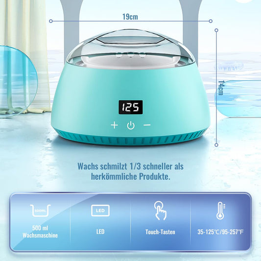 Professional waxing kit with LCD display, silicone bowl, wax warmer, 400g wax beads, 20 wooden spatulas, 10 paper rings for at-home hair removal by CITHOT (Blue).