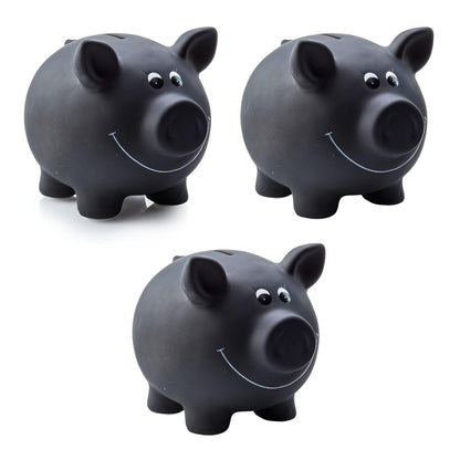 3x ceramic piggy bank, black | chalkboard paint for labeling including lock & key | dimensions: approx. 17.5 x 13.5 x 14.4 cm | gift idea for saving enthusiasts of all ages