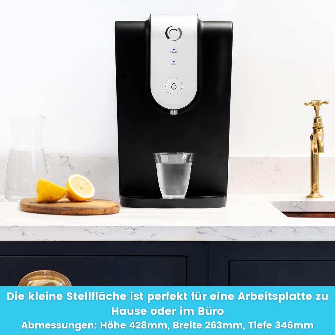Aqua Optima Lumi, filtered water cooler and dispenser for your countertop, 8.2 liter capacity, with 1 x 30 Day Evolve+ water filter cartridge, black.