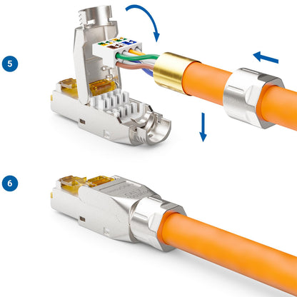 deleyCON 4x CAT 7 network plugs RJ45 toolless shielded 10 Gbit/s 600 MHz network plugs for solid installation cables raw cable connectors RJ45 Ethernet LAN DSL patch cables