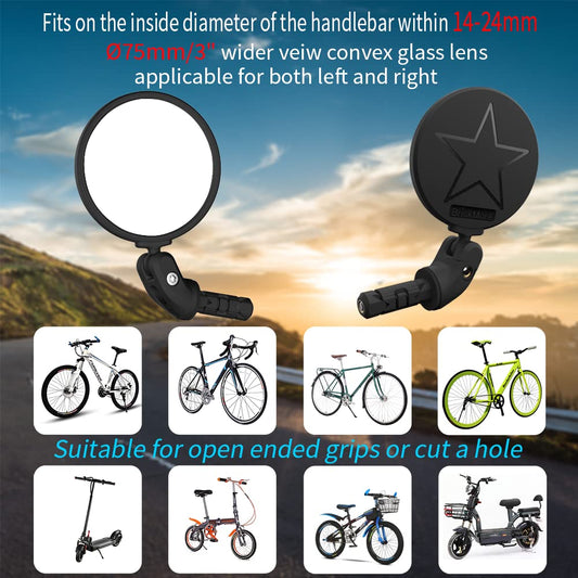 BriskMore Bike Mirrors, HD Glass, Convex Lens, 2 Pieces, Safer Rearview Mirror, Adjustable Handlebar, Wider View, Bike Mirrors for Scooters, Racing Bikes, Mountain Bikes.