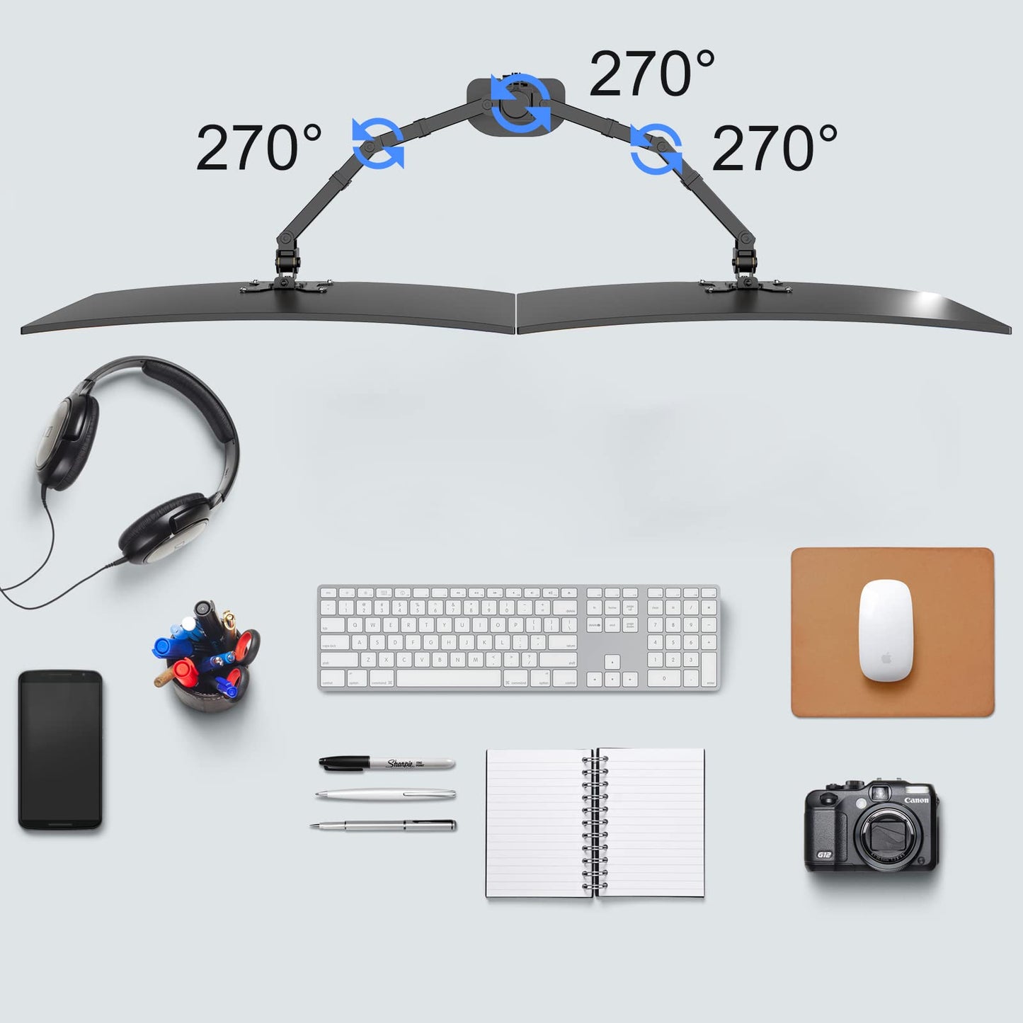 Pholiten monitor arm for 13-27 inch LED LCD screen up to 10 kg, dual monitor mount, height adjustable swivel tilt desk monitor stand, max VESA 100x100mm.