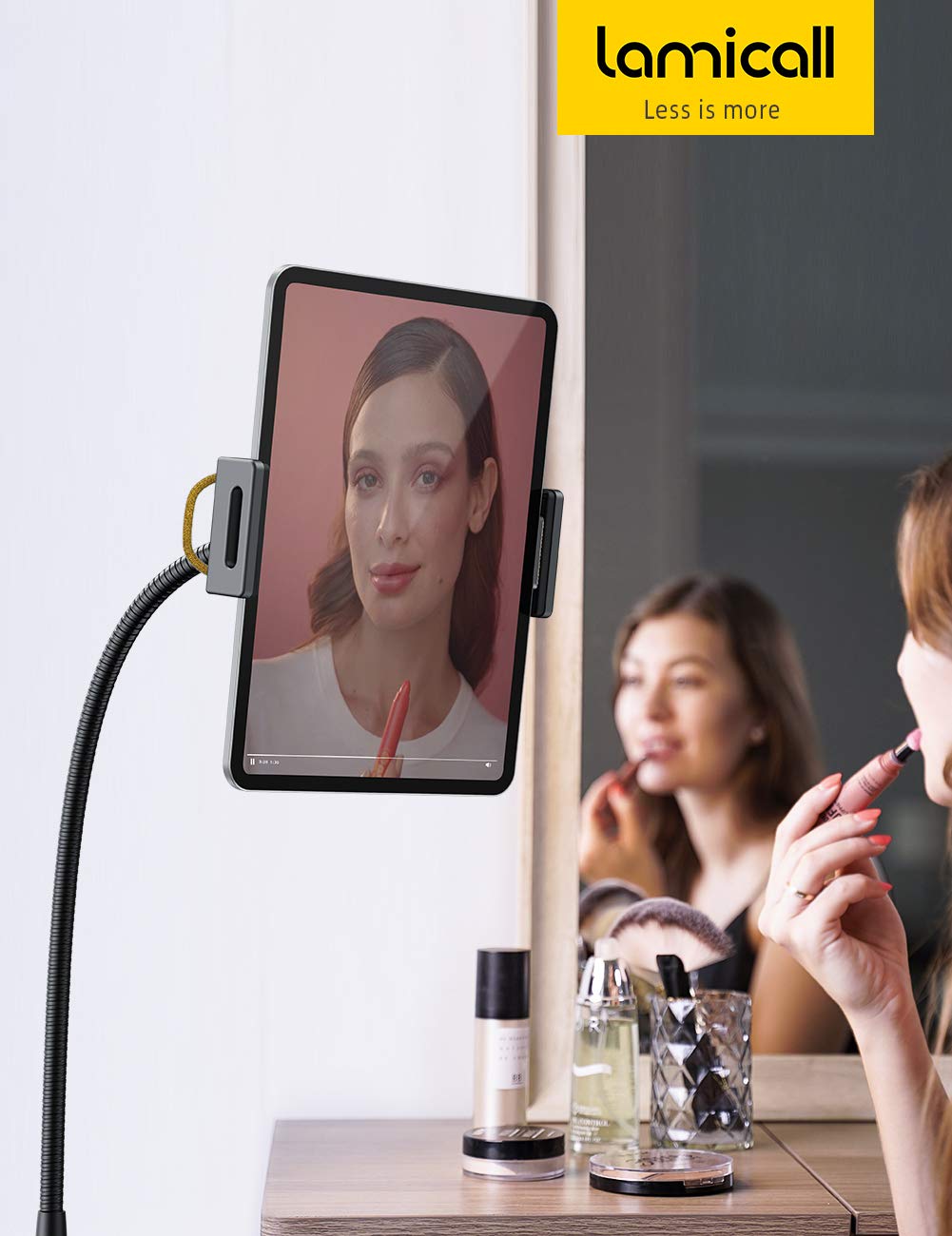 Lamicall Tablet Floor Stand, Tablet Holder - Gooseneck Mount with Adjustable Height and Stable Base weighing 4.8KG, for iPad 12.9, iPad Air Mini 2 3 4, Switch, Tab, and Tablets ranging from 4.7-13 inches.