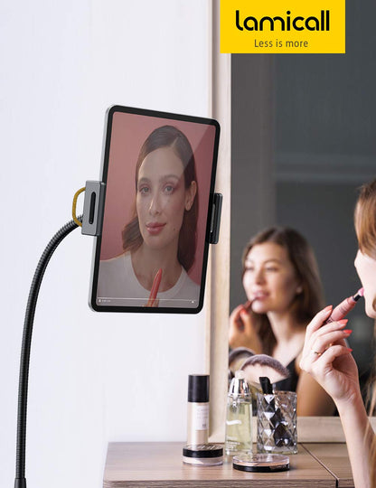 Lamicall Tablet Floor Stand, Tablet Holder - Gooseneck Mount with Adjustable Height and Stable Base weighing 4.8KG, for iPad 12.9, iPad Air Mini 2 3 4, Switch, Tab, and Tablets ranging from 4.7-13 inches.