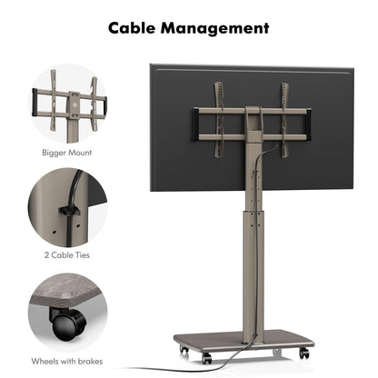 FITUEYES TV Floor Stand with Wooden Shelf TV Base TV Stand TV Stand with Wheels height adjustable swivel for 32 to 70 inch flat screen up to 40kg. Max. VESA. 400 * 600