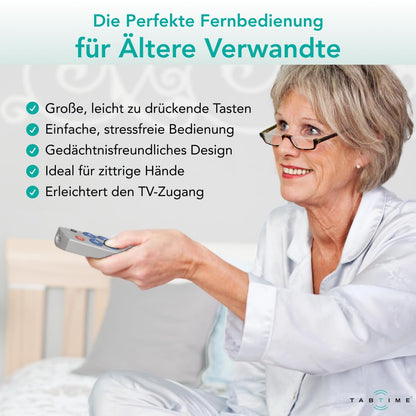 TabTime Senior Remote Control TV with large buttons - Easy to use & set up - Universal and simple TV remote control - suitable as a gift for people with dementia