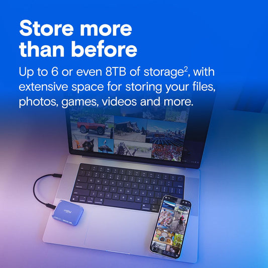 Crucial X10 2TB External SSD, up to 2,100MB/s, USB-C 3.2 Gen2, IP65 water and dust resistant, portable SSD for Mac, PC, smartphone, and gaming console, matte blue - CT2000X10SSD9-02