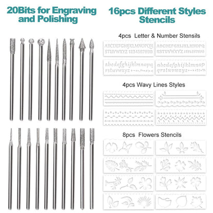 Electric Engraving Pen, Multifunctional Engraving Tool Set Portable Wireless Engraving Tool Etching Pen for DIY Jewelry Metal Glass Plastic Wood Ceramic Stone Engraving