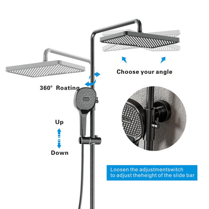 QREZAA Shower System with Thermostat, Featuring 32 X 22cm Rain Shower Hand Shower Bidet Sprayer Bathtub Faucet, Adjustable Shower Column, Wall Mount Shower Set, Thermostat Brass Valve (Gray)