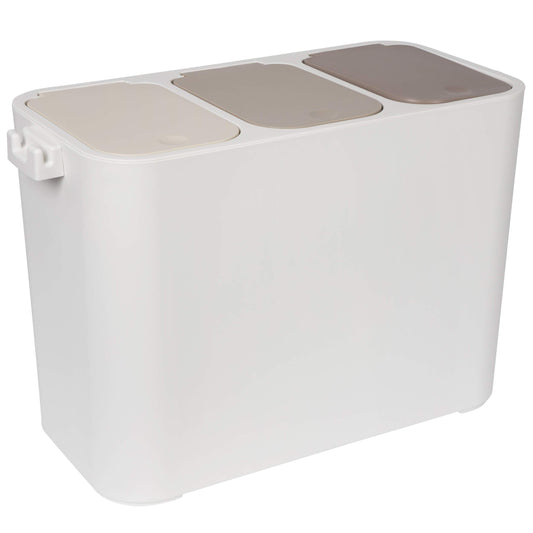 ONVAYA® waste separation system Ben | Waste separation with multiple compartments | Trash can in cream-white | Waste bin for kitchen & bathroom (27 liters, cream-beige-brown)