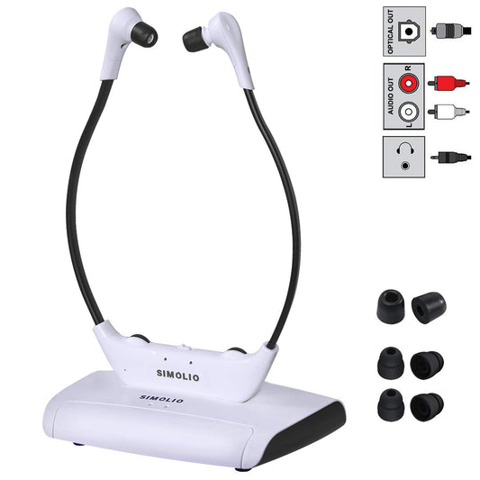 SIMOLIO Digital Wireless TV Headphones, 2.4GHz Hearing Protection Headphones for Seniors with Microphone & Charging Station, Compatible with Optical, RCA, 3.5mm AUX Connection, SM-823D Pro