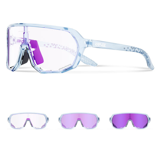 KAPVOE self-tinting cycling sunglasses for men and women. Ideal for fast cycling, running, and mountain biking with UV protection. Model K63.