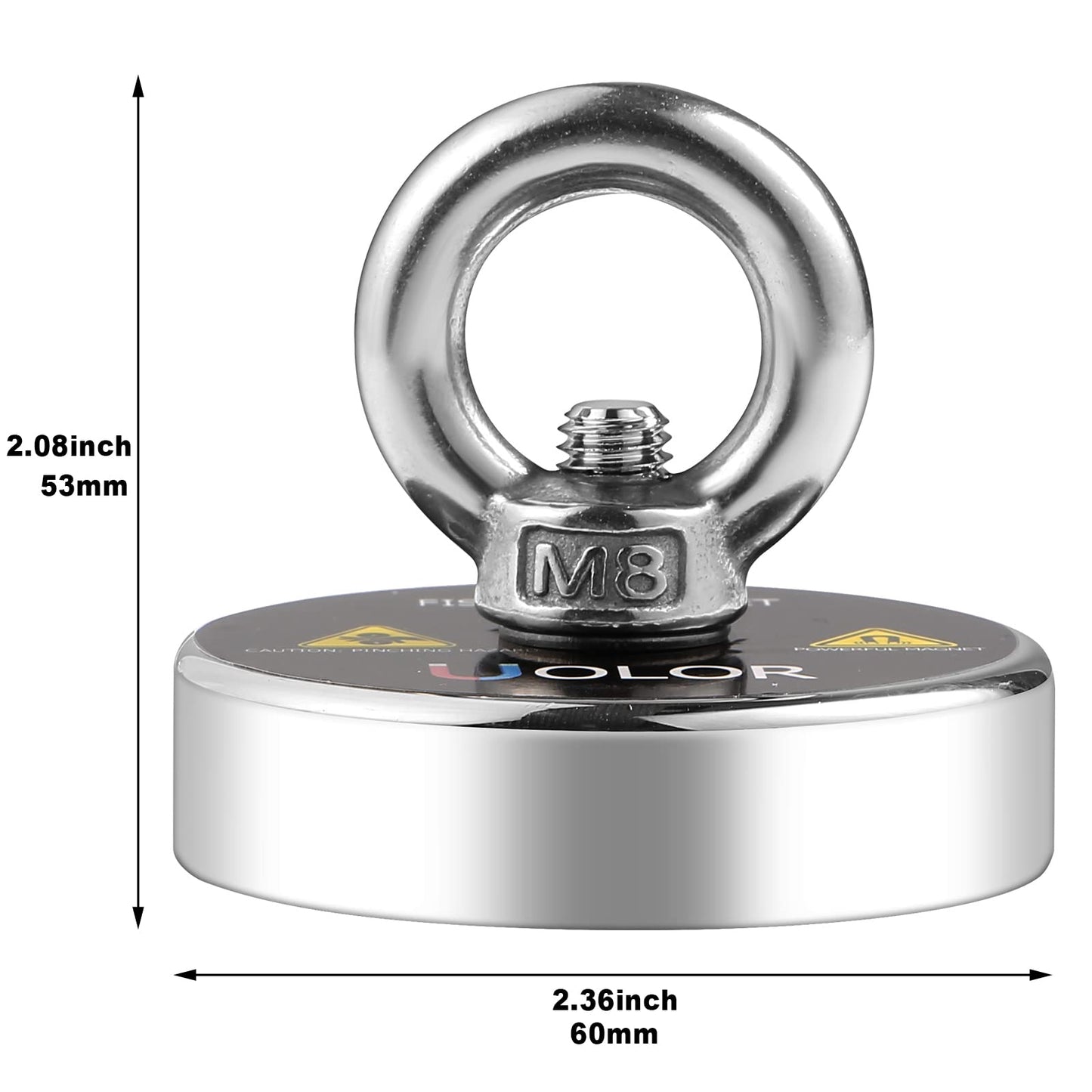 Uolor 160 KG Pulling Force Super Strong Neodymium Eyebolt Magnet, Power Magnet Perfect for Magnet Fishing - Ø 60mm with Eyelet Neodymium Pot Magnet
