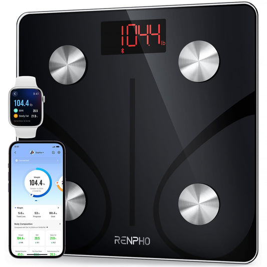 RENPHO Body Fat Scale 220lb, Digital Bathroom Scale, Smart Bluetooth Body Weight Scale, Body Composition Health Analyzer with App, 11.8in, Elise 1