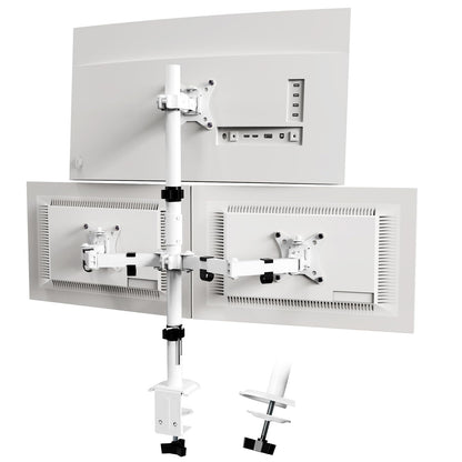 PUTORSEN Triple Monitor Stand for 13-32 inch Flat & Curved Screens, 80cm Pole Desk Mount with Swivel, Tilt, Height Adjustment, 9kg per Arm, VESA 75x75/100x100, White