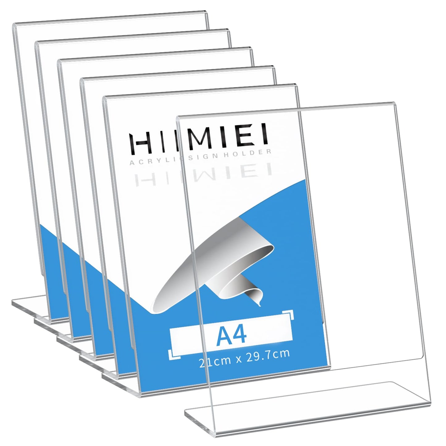 HIIMIEI Tabletop Sign Holder Slanted, 6 Pack Advertisement Display Stand / L-Stand Perfect for cafes, restaurants, exhibitions, offices, promotions, documents - Clear Acrylic (A4)