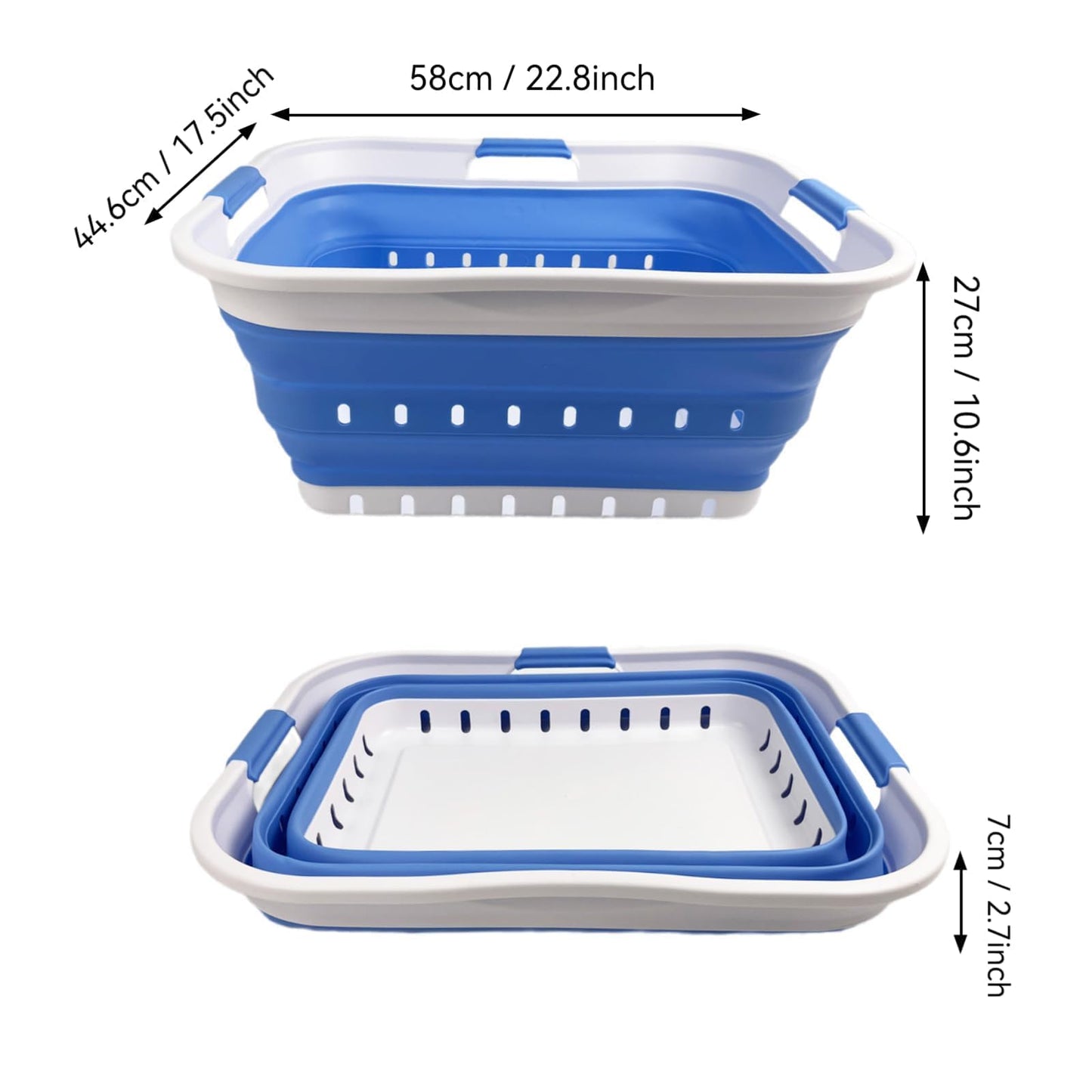 SAMMART 42L Plastic Foldable Laundry Basket - Foldable Pop-Up Storage Container/Organizer - Portable Laundry Hamper - Space-saving (1, White/Little Boy Blue)