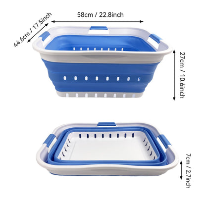 SAMMART 42L Plastic Foldable Laundry Basket - Foldable Pop-Up Storage Container/Organizer - Portable Laundry Hamper - Space-saving (1, White/Little Boy Blue)