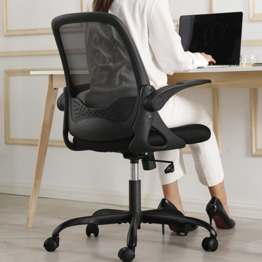 KERDOM Office Chair, Ergonomic Desk Chair with Folding Armrests, Mesh Computer Chair Work Chair Lightweight Chair, 360° Swivel Chair 933 Black