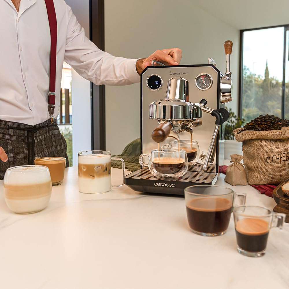 Cecotec Espresso Coffee Machine Barista Baristeo Intima, professional Barista Espresso Machine, pre-brew system, 15 bar pump, easy filling, 1.7L water tank, and cup warmer.