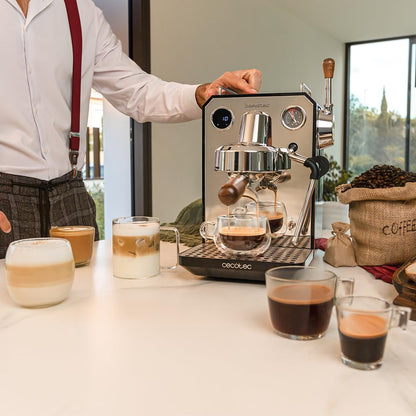 Cecotec Espresso Coffee Machine Barista Baristeo Intima, professional Barista Espresso Machine, pre-brew system, 15 bar pump, easy filling, 1.7L water tank, and cup warmer.