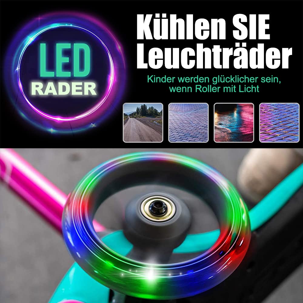 120mm Scooter Wheels - 2 pieces 120mm LED Scooter Replacement Wheels with ABEC-9 Bearings - 120mm bright flashing LED kick scooter wheels for micro globber roller (BLACK)