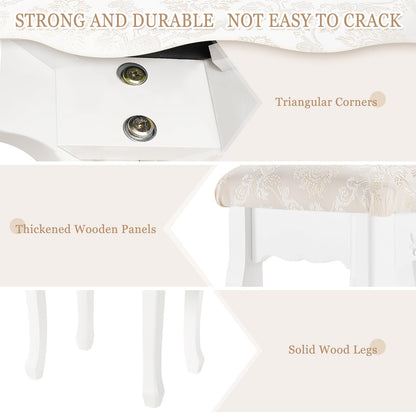 WOLTU Makeup Stool Vanity Stool, Country Style Ottoman, Baroque Padded Stool for Vanity Table, MDF Wood, White Lacquered, MB6011