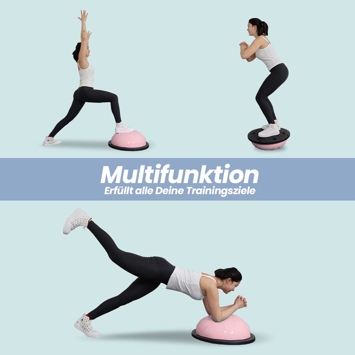 DH FitLife Balance Ball, Yoga Balance Trainer Φ60*22cm up to 200KG capacity, half Gym Ball Fitness Balance Board, Balance Board with pump and 2 fitness bands, Pink.